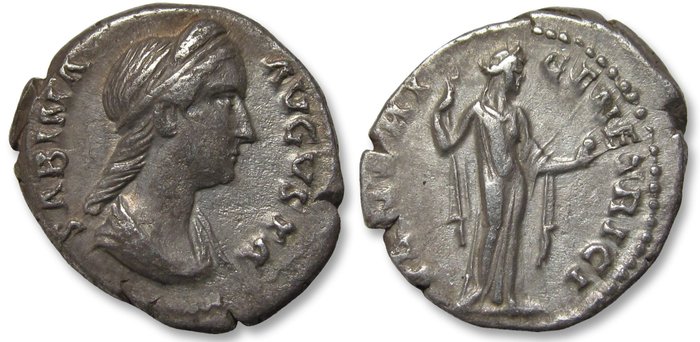 Romarriket. Sabina (Augusta, AD 128-136). Denarius Rome mint circa 137-138 A.D. - VENERI GENETRICI, Venus standing right -