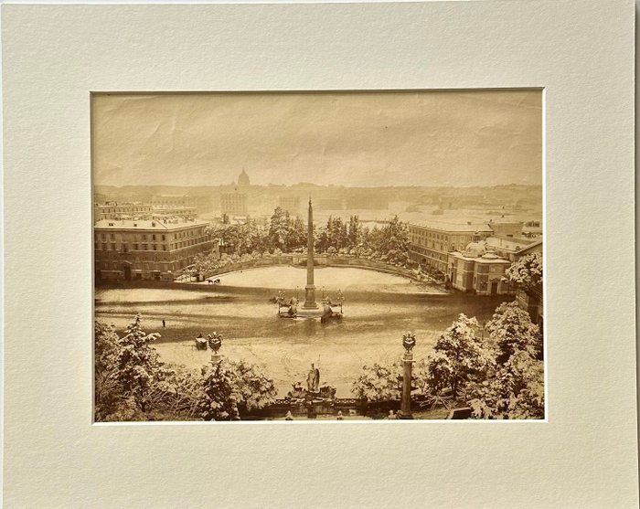 Unknown photographer - Winter Panorama of Piazza di Popolo (Rome) with Vatican Skyline - ca 1880