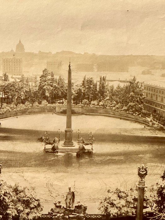 Unknown photographer - Winter Panorama of Piazza di Popolo (Rome) with Vatican Skyline - ca 1880