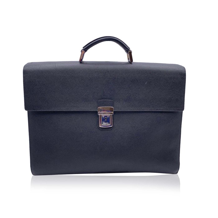 Prada - Black Saffiano Leather 3 Gussets Work Bag - Dokumentmappe