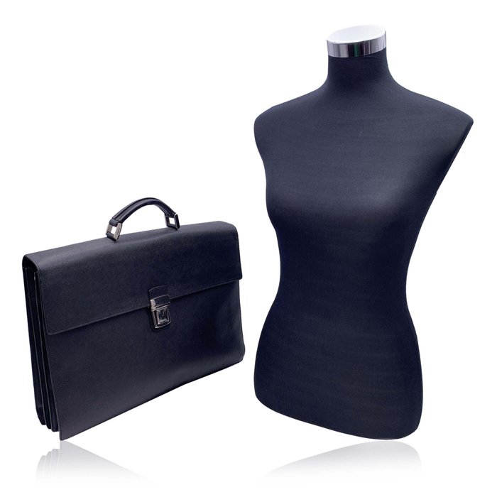 Prada - Black Saffiano Leather 3 Gussets Work Bag - Dokumentmappe