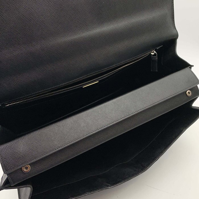 Prada - Black Saffiano Leather 3 Gussets Work Bag - Dokumentmappe