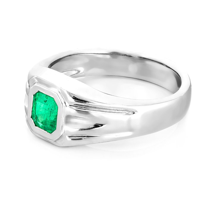 Ring - 14 karat Hvidguld -  0.67ct. tw. Smaragd - Mandens smaragdring