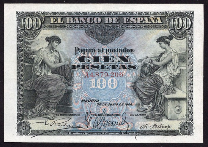 Spanien. - 100 pesetas 1906 - Pick 59a  (Ingen mindstepris)