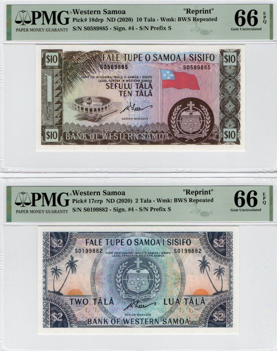 Vestsamoa. - 4 banknotes - all graded - ND (2020) - Reprint - Pick 13rp, 14rp, 17crp, 18drp  (Ingen mindstepris)