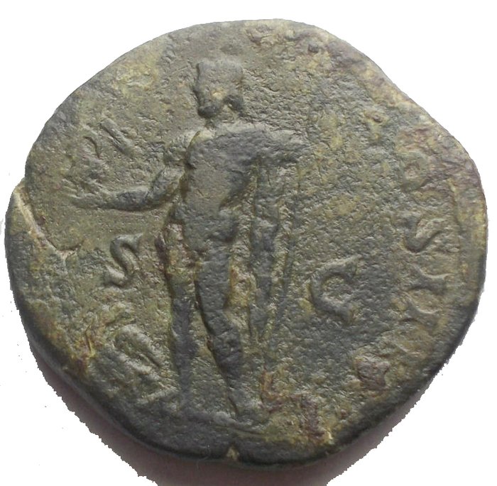 Romarriket. Septimius Severus (AD 193-211). Sestertius r/Jupiter standing left, holding Victory and scepter; at feet to left, eagle standing left, head  (Ingen mindstepris)