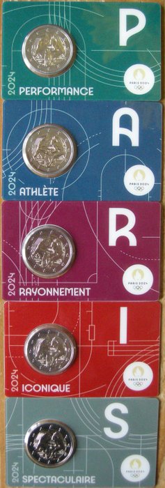 Frankrig 2 Euro 2024 "Olympic Games Paris 2024" (5 coincards)  (Ingen mindstepris)