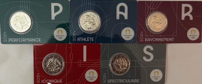 Frankrig 2 Euro 2024 "Olympic Games Paris 2024" (5 coincards)  (Ingen mindstepris)