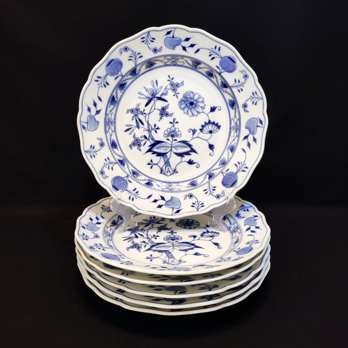 Meissen - Middagstallerken (6) - 6er Set antike große Teller Ø 248 cm Zwiebelmuster Neuer Ausschnitt "Knaufzeit" - Porcelæn