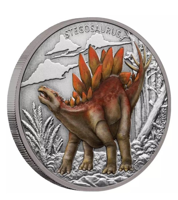 Niue. 2 Dollars 2020 Stegosaurus Dinosaurier (4.) - Antik Finish, 1 Oz (.999)