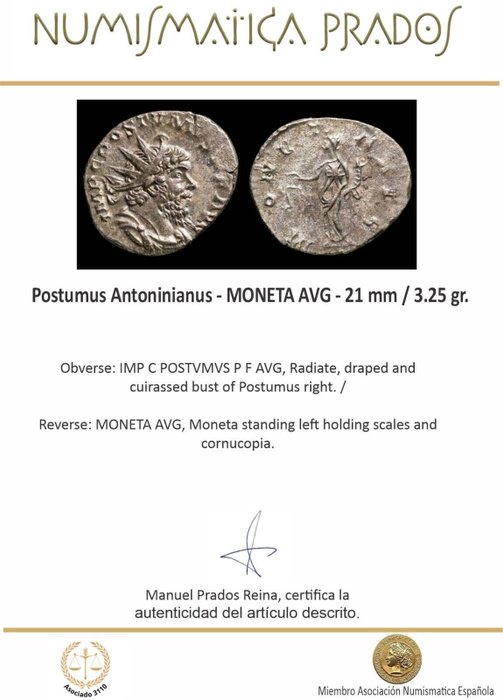 Romarriket. Postumus (AD 260-269). Silvered Antoninianus MONETA AVG  (Ingen mindstepris)