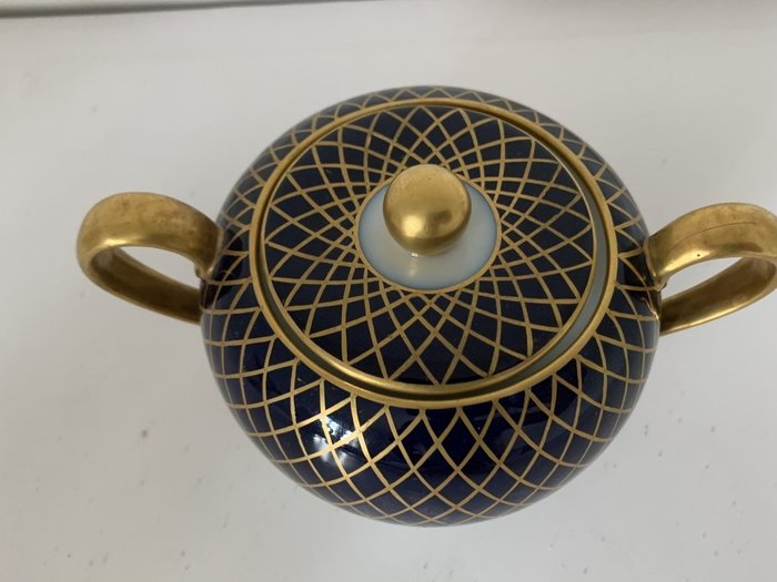 Richard Ginori - Sukkerskål - stunning gold cobalt net pattern 1930-50 - Porcelæn