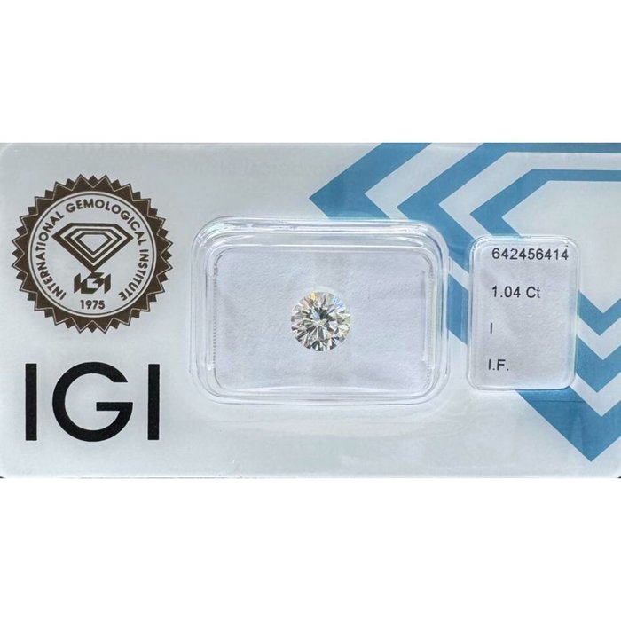 1 pcs Diamant  (Natur)  - 1.04 ct - Rund - I - IF - International Gemological Institute (IGI) - Ideel skåret diamant