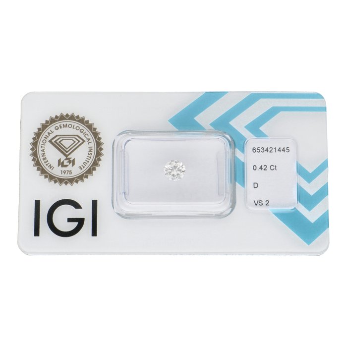 Ingen mindstepris - 1 pcs Diamant  (Natur)  - 0.42 ct - Rund - D (farveløs) - VS2 - International Gemological Institute (IGI)