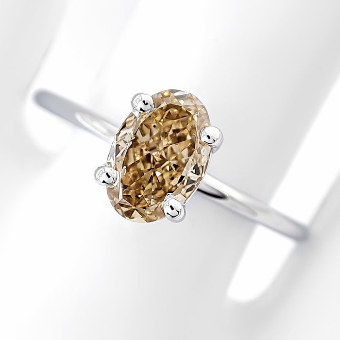 Ring - 14 karat Hvidguld -  1.01ct. tw. Gul Diamant (Naturfarvet)