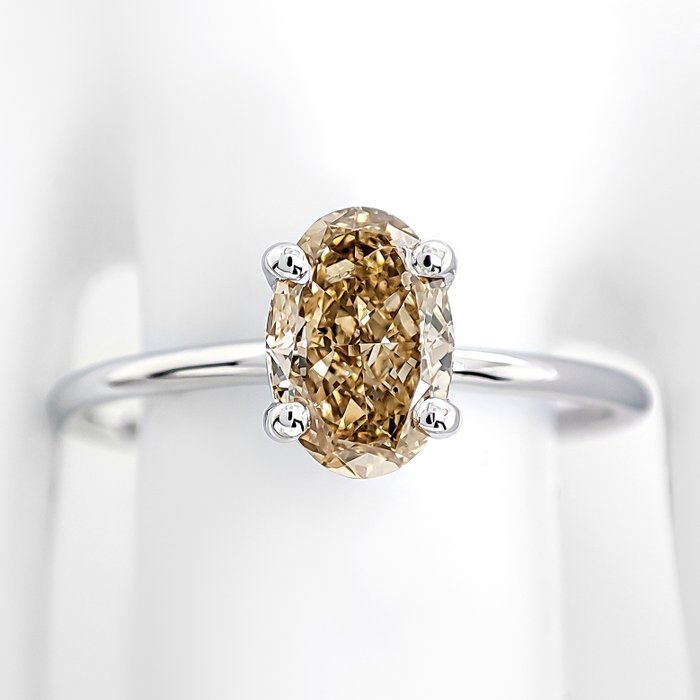 Ring - 14 karat Hvidguld -  1.01ct. tw. Gul Diamant (Naturfarvet)