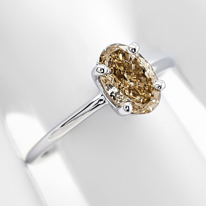 Ring - 14 karat Hvidguld -  1.01ct. tw. Gul Diamant (Naturfarvet)