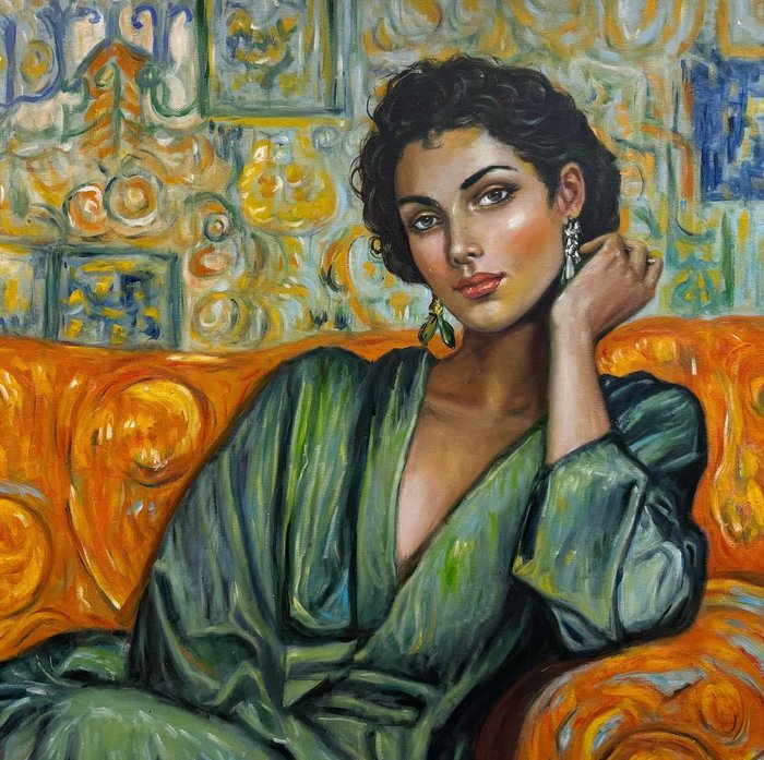 Alexy Berthelot - Claudia Green dress painting