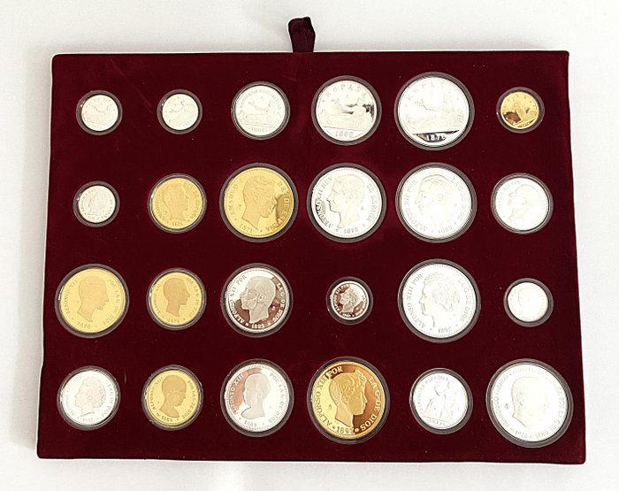 Spanien. 24 x coins History of the Peseta - 925 Sterling Silver and Gold Plated  (Ingen mindstepris)