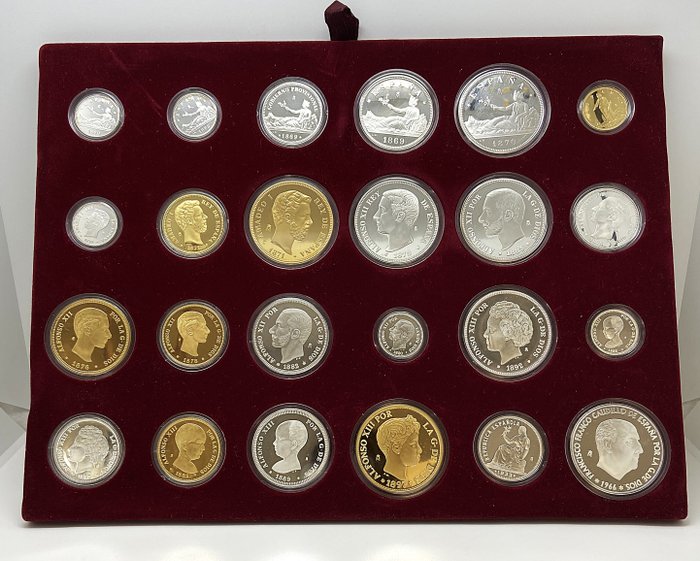 Spanien. 24 x coins History of the Peseta - 925 Sterling Silver and Gold Plated  (Ingen mindstepris)