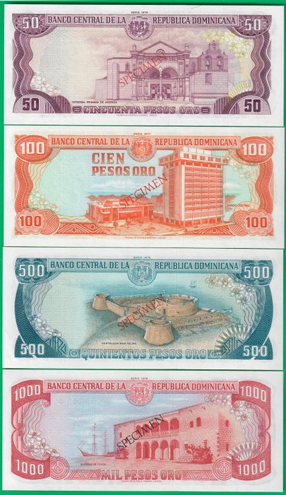 Domikanske Republik. - Full denomination SPECIMEN set of the 1978 issue w/ matching serial - Pick CS4  (Ingen mindstepris)