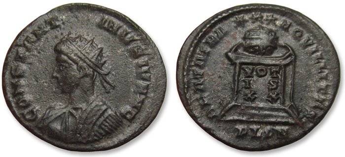 Romarriket Constantine II as Caesar Follis LONDON mint 316-337 AD - BEATA TRANQVILLITAS / mintmark PLON