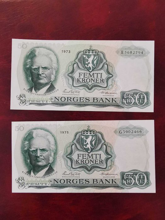 Norge. - 2 x 50 kroner 1973 and 1975 - Pick 37b, 37c  (Ingen mindstepris)