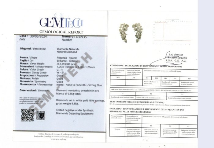 Øreringe - 18 kraat Hvidguld -  2.39ct. tw. Diamant (Natur)