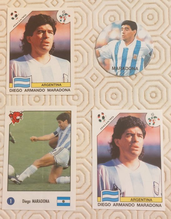 Panini - 4 x Maradona - Panini Italia 90 / WC Story / La Vache Qui Rit / Milk Cap Sticker