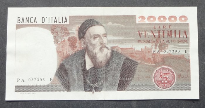 Italien. - 20.000 Lire 1975 "Tiziano" - Gigante BI 77A; Pick 104a  (Ingen mindstepris)