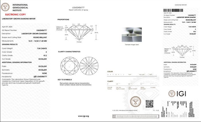 Vedhæng - 18 kraat Hvidguld -  7.04ct. tw. Diamant (Laboratoriedyrket) - IGI Certificeret - Ex Cut