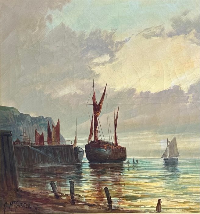 G McGregor (Pseudonym for F E Jamieson fl 1895-1950) - Fishing Boats in Whitby Harbour