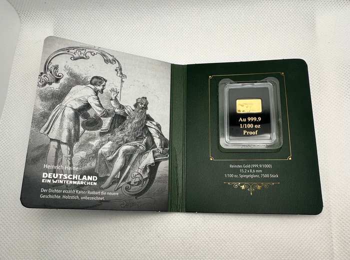 Tyskland Gold Bar ND H Heine  1/100 Oz (999) Proof  (Ingen mindstepris)