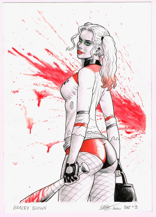 Atilio Rojo - 1 Original colour drawing - inktober 2020 - Harley quinn - 2020