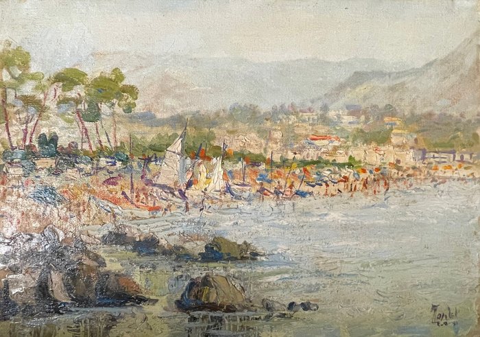 Maurice Montet (1905-1997) - La plage à Antibes