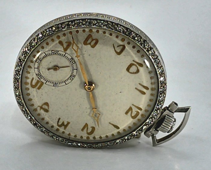 Selva Watch Co Swiss - Feine Platin Lepine Frackuhr - Diamantenlünette - Schweiz 1930