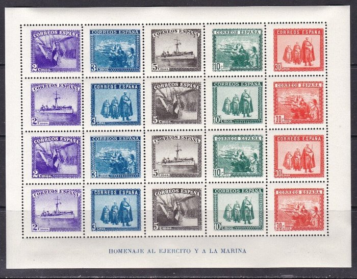 Spanien 1933/1949 - HB Tribute to the Army og Complete Series uden stempelfikser - MNH