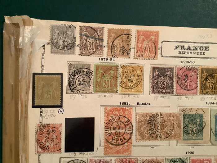 Frankrig 1886/1920 - Samling af semi-klassisk på albumsider med blandt andet Alexandria-stempel og bedre ubrugte - Yvert