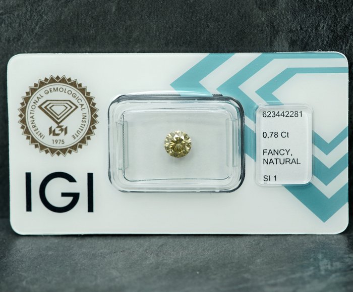 1 pcs Diamant  (Naturfarvet)  - 0.78 ct - Fancy Grålig Gul - SI1 - International Gemological Institute (IGI)