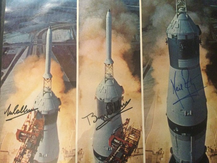 Dokument - Neil Armstrong Buzz Aldrin Michael Collins - Apollo 11 crew hand signed Armstrong, Aldrin and Collins - 1969