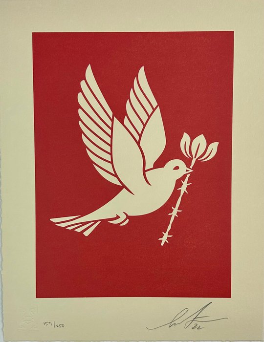 Shepard Fairey (OBEY) (1970) - Barb Wire Dove (Red)