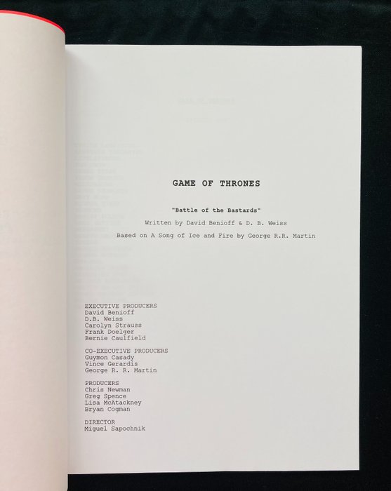 Game of Thrones - Episode 609 "A Song of Ice and Fire" - Original Script from the Production Company.