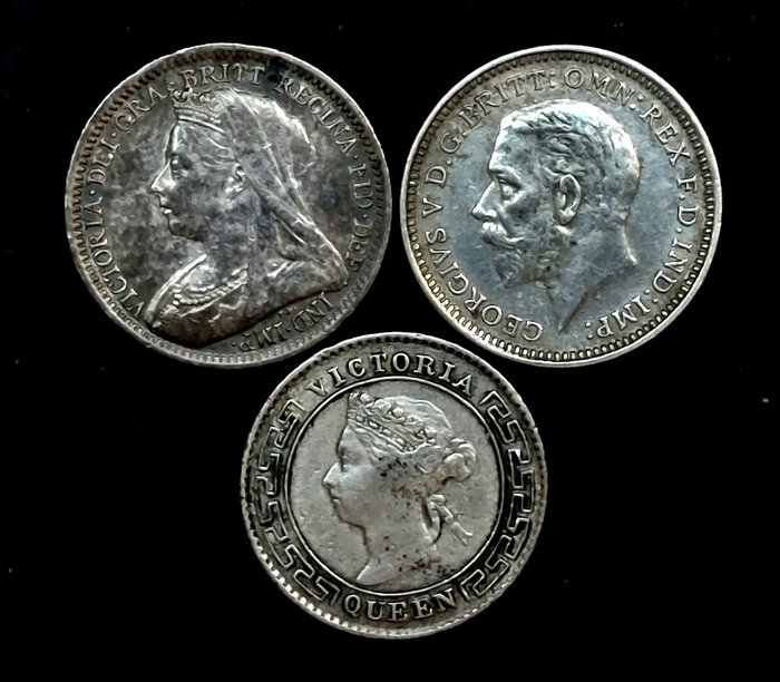 Storbritannien 3 coins - 10 Cents Victoria ceylon 1900 - 3 Pence Victoria 3rd portrait 1901 - 3 Pence  (Ingen mindstepris)