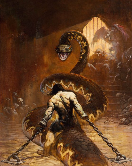 Conan the Avenger (Sacrifice) - Frank Frazetta - Signature Engraved in Gold - Varnished - Canvas 68/75 - FF Golden Collection