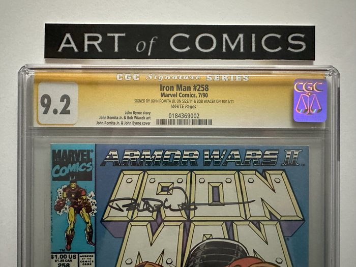 Iron Man #258 - Signed By John Romita Jr., Bob Wiacek! - Signature Series Graded CGC 9.2! - Very High Grade! - White Pages! - 1 Signed graded comic - Første udgave - 1990