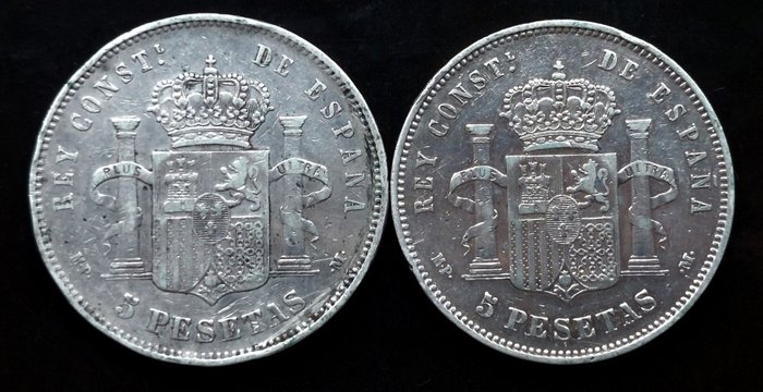 Spanien. 2 moedas - 5 Pesetas - Alfonso XIII 1st portrait 1888 e 1890 MPM  (Ingen mindstepris)