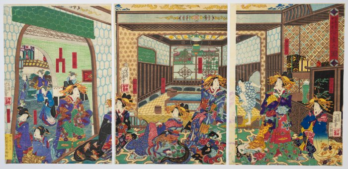 'Courtesans from the House of Koshi Taking Bath' - Yoshiiku Utagawa (1833-1904) - Japan -  Meiji-perioden (1868-1912)