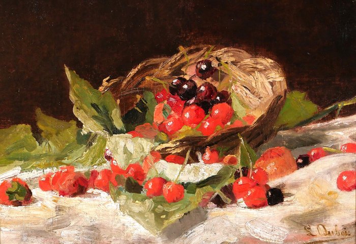 Louis Dubois (1830–1880) - Still life of cherries