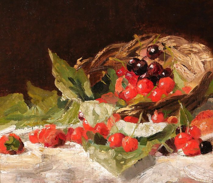 Louis Dubois (1830–1880) - Still life of cherries