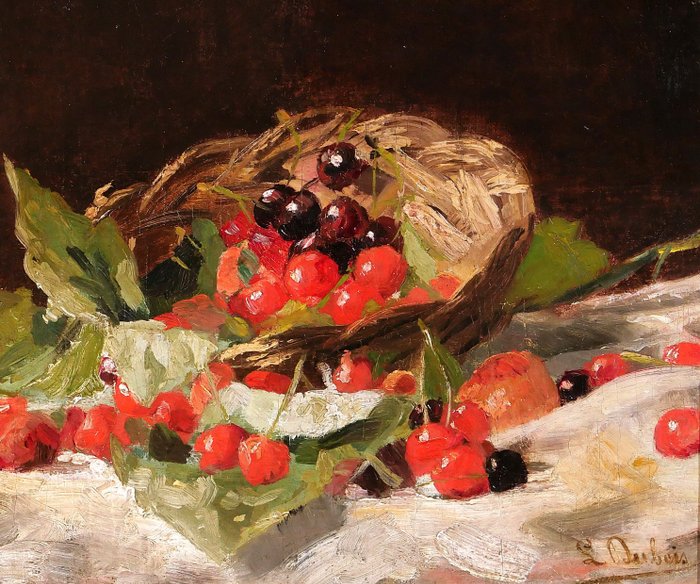 Louis Dubois (1830–1880) - Still life of cherries